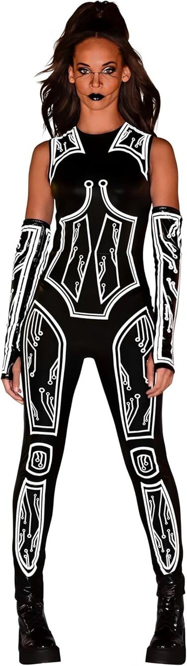 Cyberpunk Catsuit Women Size Large/X-Large Bold Black & White Print Design NEW